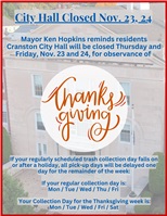 City Hall Closed for Thanksgiving Nov. 23, 24